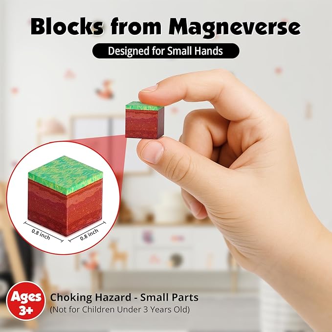 Magneverse 150 PCS 0.8in Magnetic Blocks - Easter Toys, Magnetic Building Blocks Cubes, Stacking Magnets, School STEM Toys Birthday Gifts for Boys and Girls Age 3+ Years Old (Theme: Adventure World)
