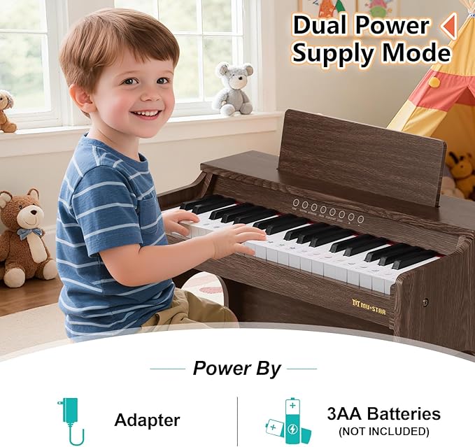 Kids Piano Keyboard, 37 Keys Wooden Digital Piano for Kids with Bench,Song Book, DIY Stickers, Cover, Education Creative Musical Instruments Toy for Boys & Grils Gifts
