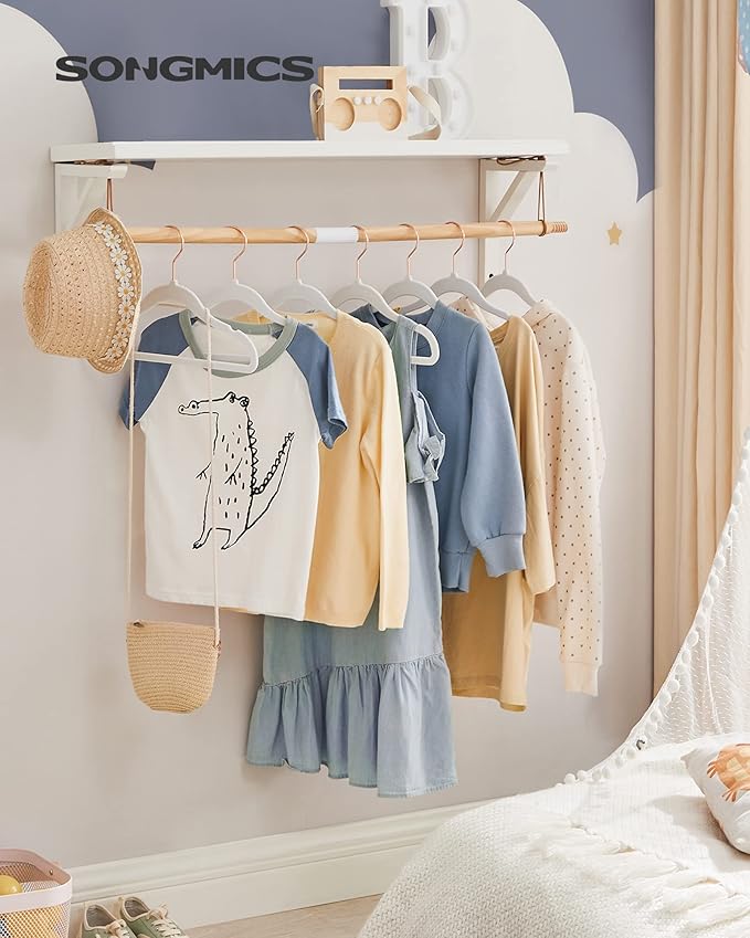 SONGMICS Baby Hangers 50 Pack, Kids Hangers for Closet, 11.8 x 8.1 Inches, Rose Gold 360° Swivel Hooks, Space-Saving Clothes Hangers, Velvet Hangers for Nursery, Non-Slip, Cloud White UCRF027W01