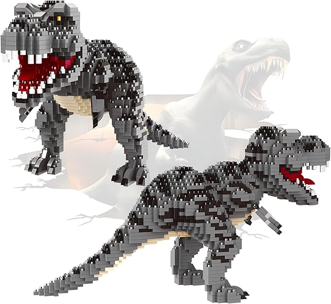 Dinosaur Tyrannosaurus Rex Model Decor Micro Mini Blocks Velociraptor Building Blocks Toy Birthday for Age 6+ Children Adults Teens 1530 Pieces