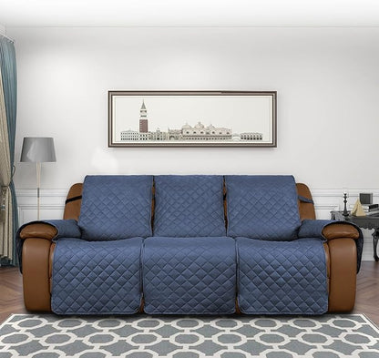 Easy-Going Oversized Recliner Sofa Cover, Reversible Couch Cover for 3 Seat Recliner, Split Sofa Cover for Each Seat with Elastic Straps for Kids, Dogs, Pets (3 Seater, Dark Blue/Dark Blue)
