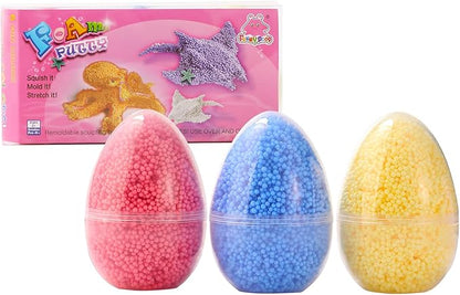 3 Colors Floam Clay Eggs, Foam Modeling Clay Supplies Toys Foam Beads Play Kit, DIY Educational Art Craft for Boys Girls, Kindergarten Preschool Creative Toys