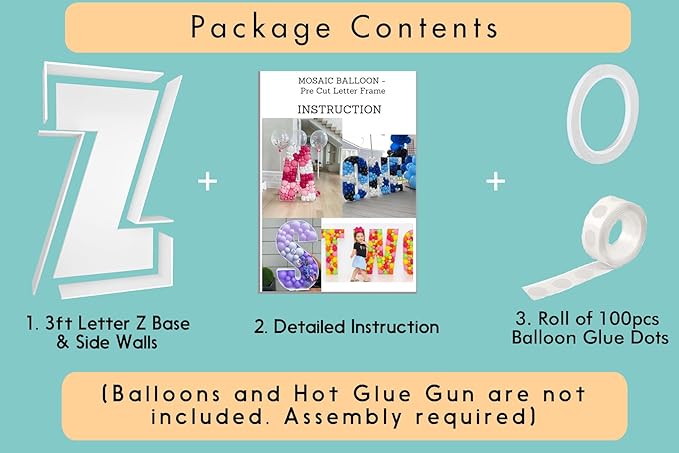 3FT Tall Mosaic Balloon Frame Letters Big Marquee Light Up Letters DIY Kit for Birthday Party Wedding Backdrop Decor Letter Z Pre-Cut Foam Board