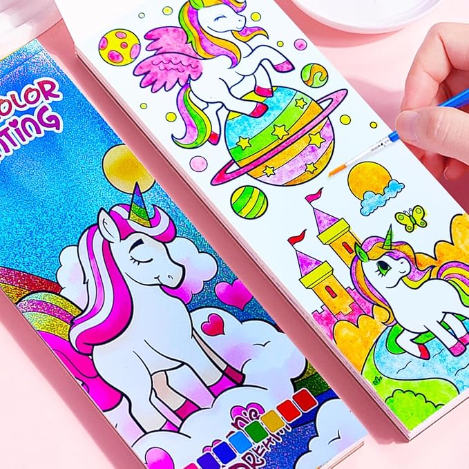 BAOXUE Water Color Paint Sets for Kids, Pocket Watercolor Painting coloring Book, Paint With Water Books for Kids Ages 4-8, Art Craft Set for Girls Boys Drawing with Brush