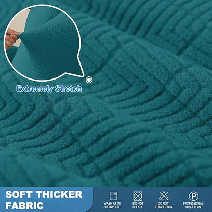 JIVINER 5 Pieces Recliner Sofa Covers Stretch Recliner Sofa Slipcover with Elastic Bottom Jacquard Fitted Reclining 3 Cushion Couch Cover Furniture Protector with Pockets (3 Seater, Teal)