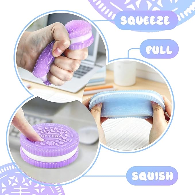 Gytera Sticky Cookie Squishies Fidget Toys Adults, Squeeze Toys Fidget Toys for Autism, Stress Balls for Adults Fidgets Birthday Easter Basket Stuffers(2 Pack Green Purple)