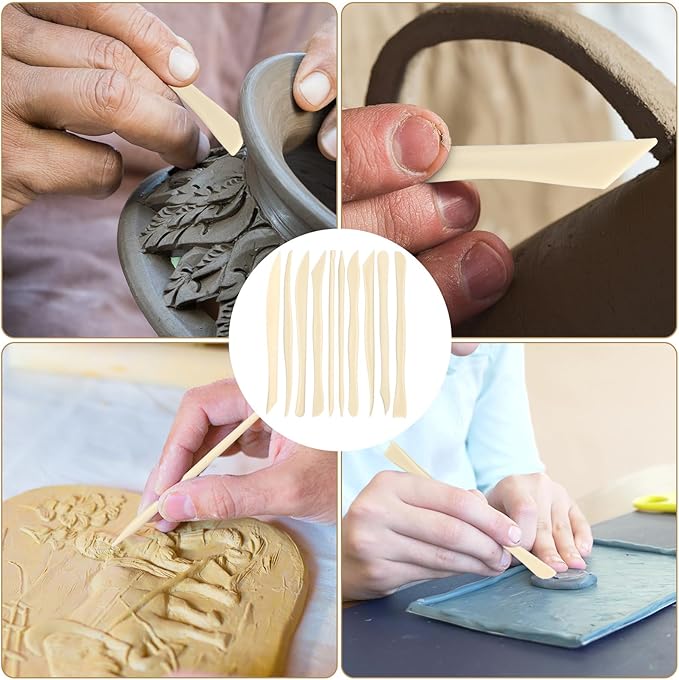Ferrochef 10 Set 100 Pcs Clay Sculpting Tools 10 Different Shapes Pottery Tools Plastic Clay Carving Cutters Supplies Pottery Trimming Supplies for Carving Ceramics Plastilina Molding DIY Embossing