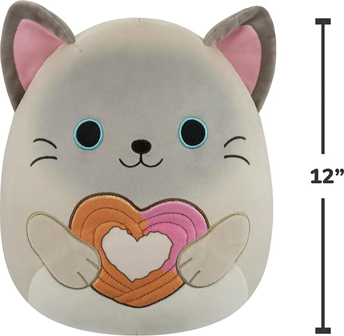 Squishmallows Original 12in Felton The Siamese Cat Holding Heart Churro – Official Jazwares Valentine’s Day Plush (Medium-Sized)
