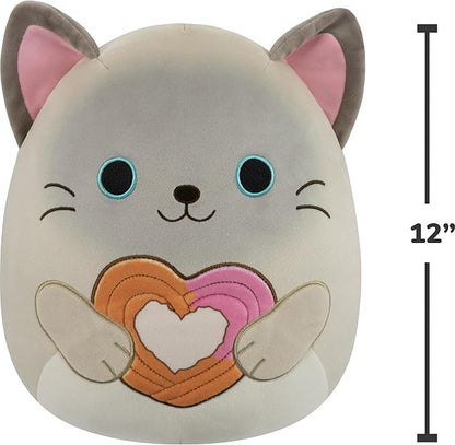 Squishmallows Original 12in Felton The Siamese Cat Holding Heart Churro – Official Jazwares Valentine’s Day Plush (Medium-Sized)