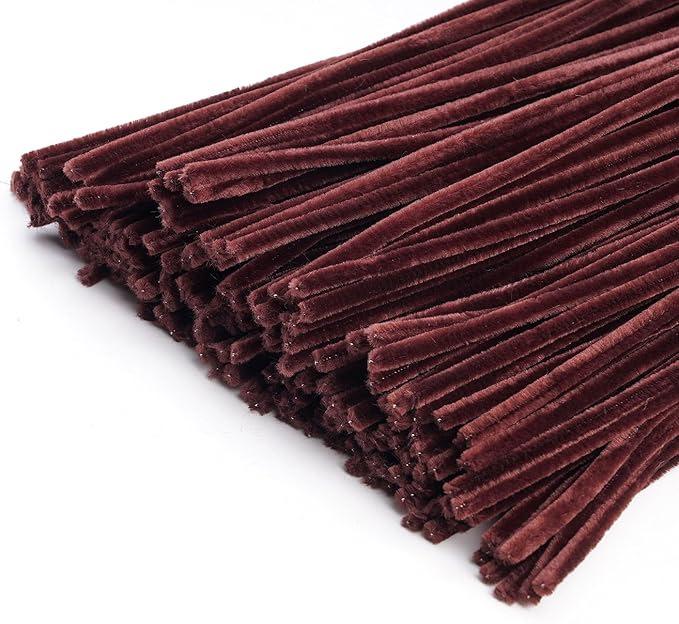 Caydo 200 Pieces Brown Pipe Cleaners Craft Chenille Stems for DIY Art Creative Crafts Party Decorations (12 Inch x 6 mm)