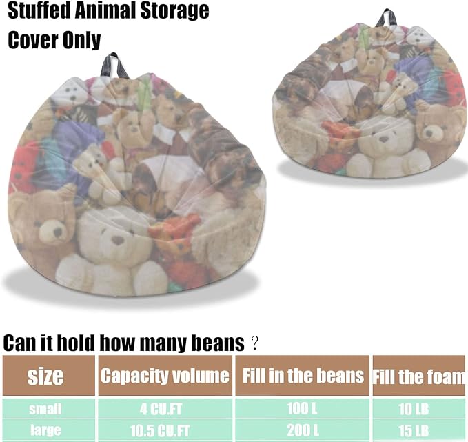 Kisoy Bean Bag Chair Cover (No Filler) Stuffed Animal Storage Bean Bag Cover Pets Dogs/Cats Lazy Beds. Washable Ultra Soft Corduroy Stuffed for Organizing Plush Toys or Textile, Sack Bean Bag