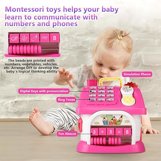 Montessori 8-in-1 Bilingual Musical Activity House | EN/ES Learning Toy with Volume Control & Travel Handle | Develops Fine Motor Skills for 1-3 Year Old Toddlers & First Birthday Gift