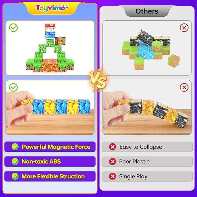 Toyvimo Magnetic Blocks 100PCS Kids Toys Magnetic Building Blocks Build Mine Magnet World Craft Cubes Boys Toys Ages 3-5 4-6 5-7 6-8, 3-12 Year Old Boy Birthday Gifts