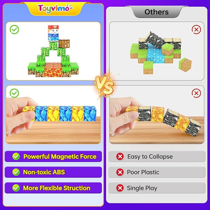 Toyvimo Magnetic Blocks 100PCS Kids Toys Magnetic Building Blocks Build Mine Magnet World Craft Cubes Boys Toys Ages 3-5 4-6 5-7 6-8, 3-12 Year Old Boy Birthday Gifts