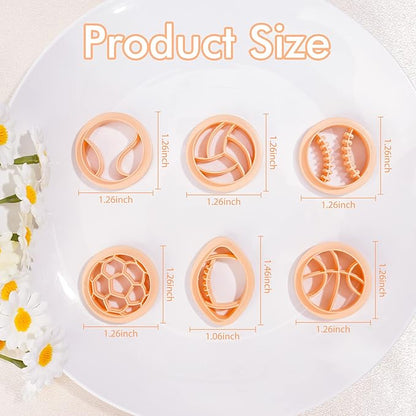Puocaon Sports Polymer Clay Cutters - 6 Shapes Sports Balls Clay Cutters for Polymer Clay Earrings Making, Football Baseball Shapes Polymer Clay Cutters for Jewelry Making, Sports Clay Cutters Set