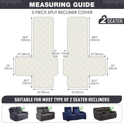 TAOCOCO 100% Waterproof Oversized Loveseat Recliner Cover, Non Slip Split Recliner Couch Covers for 2 Cushion Couch with Elastic Straps for Pets Kids(Oversized 2 Seater, Dark Grey)