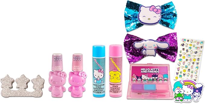 Hello Kitty Cosmetic Set for Girls - Hello Kitty Dress Up Party Supplies Bundle with Hello Kitty Makeup, Shoulder Bag, Tattoos and More | Hello Kitty Pretend Play