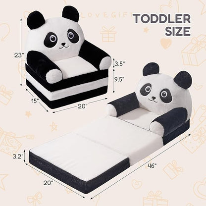 Kids Sofa Chair for Toddler, 2-in-1 Folding Soft Baby Couch with Removable Cover, Comfy Plush Children's Recliner, Convertible Floor Sofa Bed to Lounger for Girls Boys Age 1-3,Panda