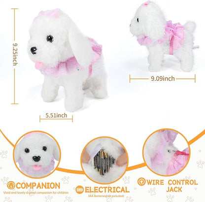 Remote Control Robot Dog, Electronic Plush Puppy Dog Toy, Interactive Toys, Walks, Barks, Shake Tail, Stuffed Animal Gift for Girl and Boy Age 3-6 Year Old (White)