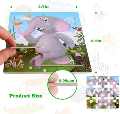 NASHRIO Wooden Puzzles for Toddlers 2-5 Years Old(Set of 6), 9 Pieces Preschool Educational and Learning Animal Jigsaw Puzzle Toy Gift Set for Boys and Girls