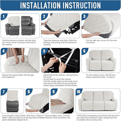 TAOCOCO Recliner Sofa Covers Stretch Reclining Couch Cover, Jacquard Recliner Couch Cover for 3 Seat Furniture Protector Sofa Slipcovers with Elastic Bottom for Kids, Pets (Cream White)