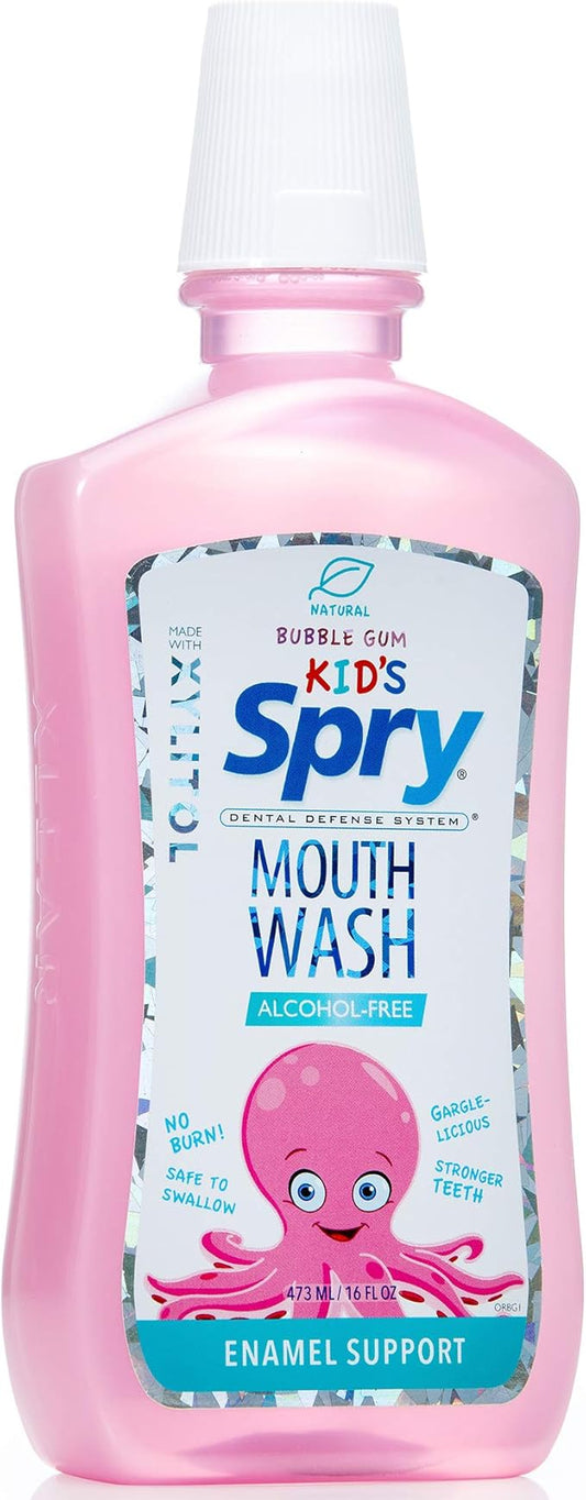 Spry Xylitol Mouthwash Fluoride Free with Enamel Support, Gentle, Natural Bubble Gum - 16 fl oz (Pack of 1)