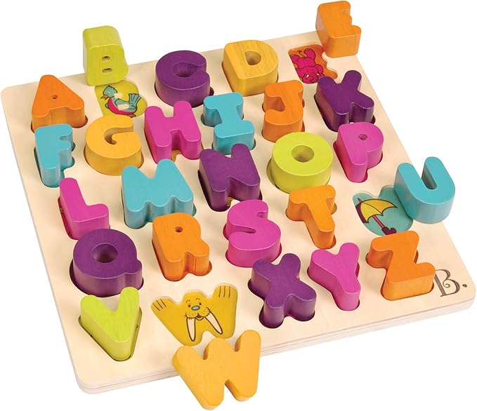 B. toys- Alpha B. Tical– Wooden Alphabet Puzzle – 26 Letter Pieces – Chunky Wooden Puzzle – Educational Toys for Toddlers, Kids – 18 Months +