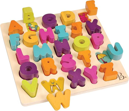 B. toys- Alpha B. Tical– Wooden Alphabet Puzzle – 26 Letter Pieces – Chunky Wooden Puzzle – Educational Toys for Toddlers, Kids – 18 Months +