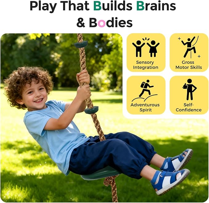 DECORLIFE Tree Swing for Kids, Adjustable Rope Swing Disc Swing for Outside with Platform Carabiners and Strap Outdoor, Playground Accessories, Green