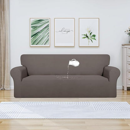 PureFit 100% Dual Waterproof Couch Cover Slipcovers for Couches and Sofas - Stretch Non Slip Fleece Sofa Covers Washable, Leakproof Furniture Protector for Kids, Pets, Dog (Oversized Sofa, Taupe)