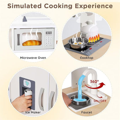 SainSmart Jr. Kitchen for Kids, Wooden Play Kitchen with Toy Storage System, Toy Kitchen Set with Plenty of Play Features, Kids Play Kitchen Designed, Gift for Ages 3+ White