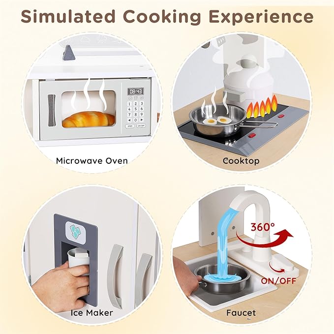 SainSmart Jr. Kitchen for Kids, Wooden Play Kitchen with Toy Storage System, Toy Kitchen Set with Plenty of Play Features, Kids Play Kitchen Designed, Gift for Ages 3+ White