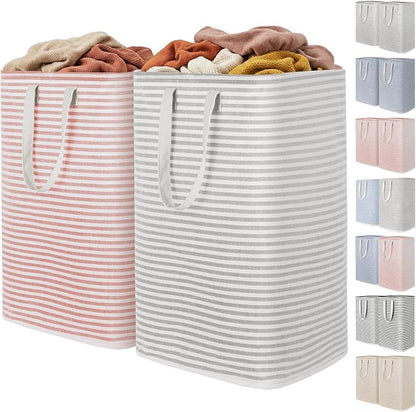 Lifewit 2 Pack Laundry Basket 80L Each, Collapsible Clothes Hamper with Reinforced Handles, Freestanding Waterproof Design for Bedroom and Laundry Room, Grey&Pink 160L Total