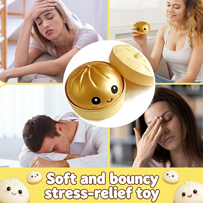 Dumpling Squishy Mystery Box, Super Soft Slow Rising TPR Tear-Resistant Smiley Face Dumpling Toy, Fidget Sensory Toys for Easter Basket Stuffers, Parties, Classroom Prizes Adults Kids( Gold