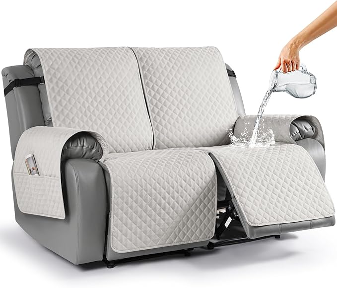 TAOCOCO Loveseat Recliner Cover Non-Slip Sofa Slipcover, Pet Cover for Loveseat Recliner with Elastic Straps, Washable Reclining Loveseat Cover Recliner Furniture Protector (2 Seater, Off White)