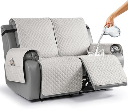 TAOCOCO Loveseat Recliner Cover Non-Slip Sofa Slipcover, Pet Cover for Loveseat Recliner with Elastic Straps, Washable Reclining Loveseat Cover Recliner Furniture Protector (2 Seater, Off White)
