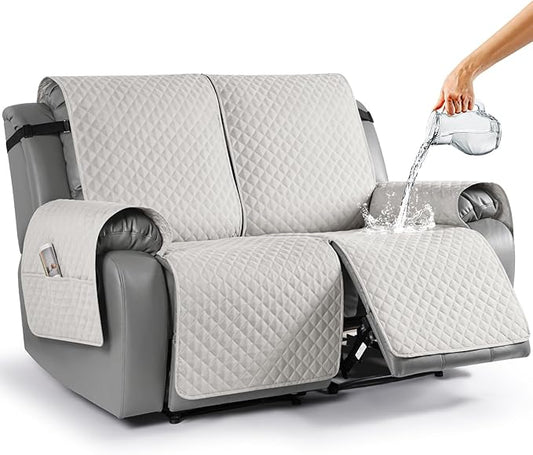 TAOCOCO Loveseat Recliner Cover Non-Slip Sofa Slipcover, Pet Cover for Loveseat Recliner with Elastic Straps, Washable Reclining Loveseat Cover Recliner Furniture Protector (2 Seater, Off White)