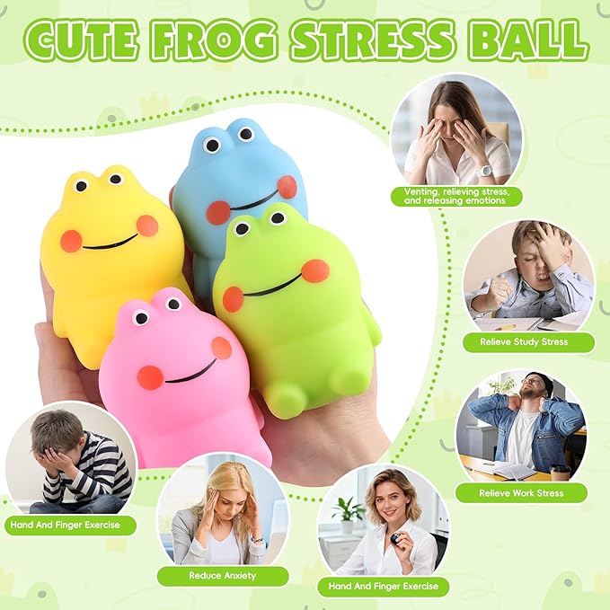 8 Pack Squishy Squeeze Stress Ball Fidget Toys for Adults, Big Cute Frog Sensory Squishy Toys, Squeeze Stress Toys Bulk for Party Favors, Classroom Prize Gift, Easter Basket Stuffers for Kids