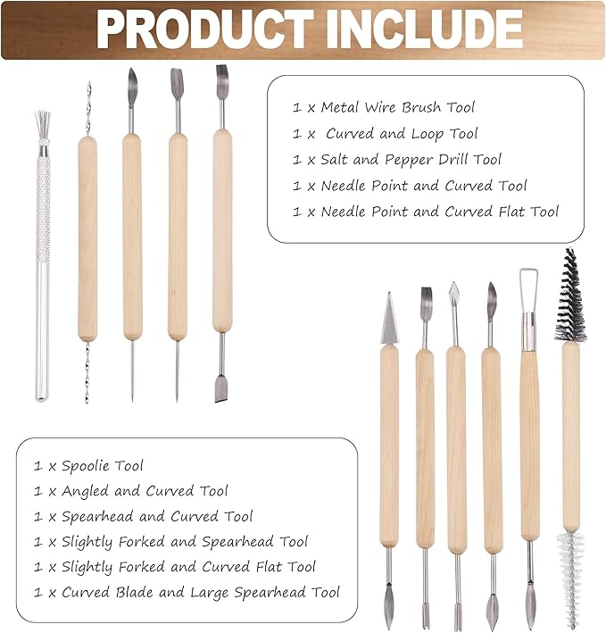 LINPHCEY 11-Piece Clay Sculpting Tools Set Perfect for Polymer Air Dry Modeling Clay Beginners & Professionals Ideal for DIY Pottery & Ceramics Tools for Clay Sculpey Sculpting & Crafting