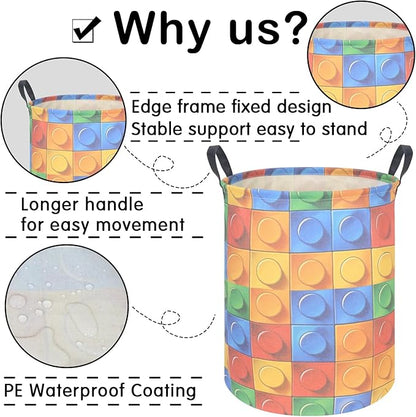 FXOLCSHE Toy storage basket,Building block toy storage basket,Nursery laundry hamper,Waterproof foldable laundry basket for kids,Clothes Organizer Basket,Toys Box,Room Decor(Blocks)