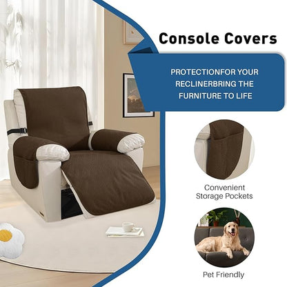 Easehomey 100% Waterproof Recliner Chair Covers, Non-Slip Recliner Covers that Stay in Place with Two Pocket Elastic Band Washable Reclining Chair Cover Furniture Protector for Kids,Pets(Coffee,23.6")
