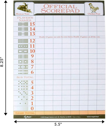 Regal Games Mexican Train Score Pads & Chicken Foot Dominoes Game for Adults - Ideal for Family Fun Game Night and Travel - 100 Sheets (8.25" x 5.5")