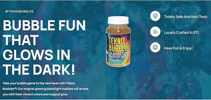 Atomic Bubbles: Tekno Bubbles - 12 Pack (6 Gold, 6 Blue) - 4oz Bottles, UV Blacklight Glow Bubbles, Glow Parties, Indoor & Outdoor, Kid Safe Non-Toxic
