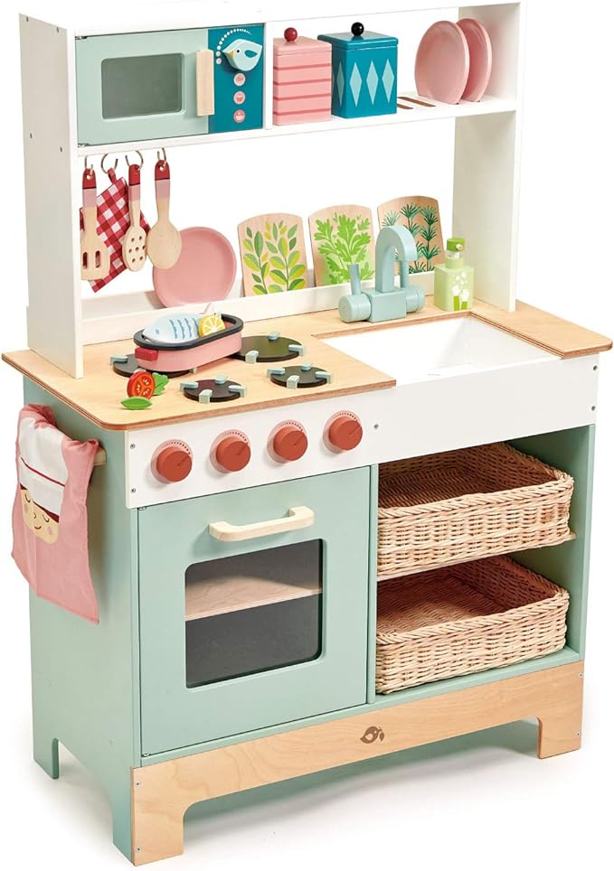Tender Leaf Toys - Mini Chef Kitchen Range- Wooden Pretend Play Kitchen Set Develops Social, Creative and Imaginative Skills, Gender-Neutral - Age 3+
