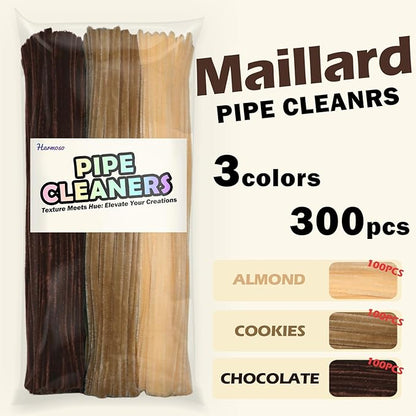 300pcs Brown Pipe Cleaners Bulk - Fluffy Craft Pipe Cleaners for Arts & Crafts, Ideal for Making Flowers, Animals & Decorations (12 x 0.24 inches)