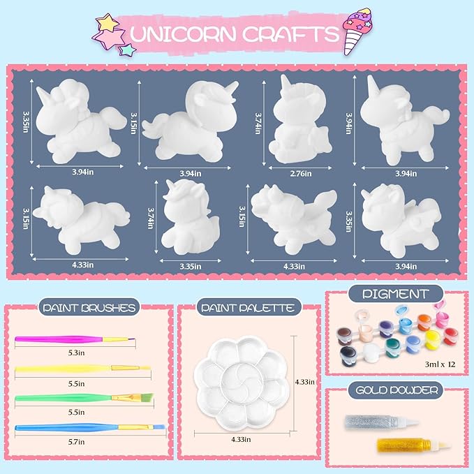 SpringFlower Unicorn Gift Toys for 3 4 5 6 7 8 Years Old Girls - Unicorn Arts and Crafts Painting kit Including 8 Cute Looking Unicorn Figures, DIY Creative Christmas Gift for Kids