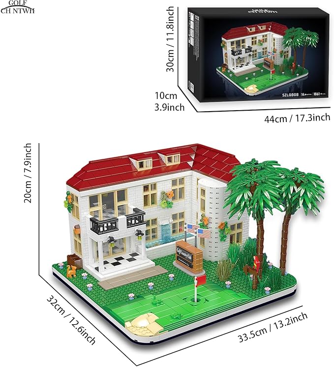 Golf Country Club Toy Building Set for Adults Compatible with Lego Golf - Architecture Building House Collection Kit 1860 Pcs for Adults & Teen & Golf Lovers, Easter Gift