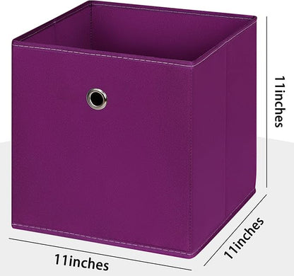 Foldable Storage Cubes Bins ,11 Inch Cloth Storage Cube Fabric Storage Box Cubes Organizer Baskets with Handles for Home Organizer Set of 3 (Purple)