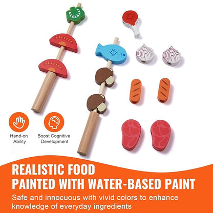 VEVOR Wooden Play Barbecue Toy Grill, Kids Grill Playset with Play Food and Grilling Tools, Wooden Play Food Kitchen Accessory (21 PCS), Pretend Play Cooking Toy for Toddlers Boys Girls Age 3+ Gift