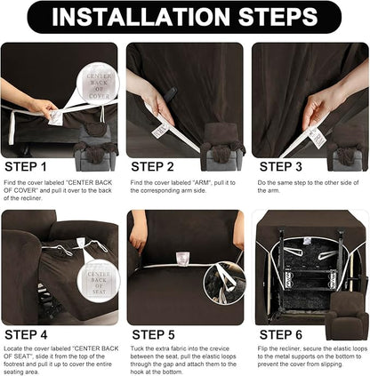 FestiCorp Recliner Chair Covers Real Velvet 4-Pieces Recliner Covers for Small Lazy Boy Recliner Chair Stretch Recliner Sofa Slipcovers Furniture Protector with Side Pocket & Elastic Bottom, Brown